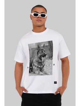 UNDERRATED CLUB - German Shepherd Print White Oversized Fit T-Shirt