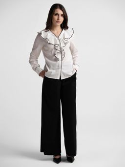 Cove and Lane - Ruffle Collar White Top