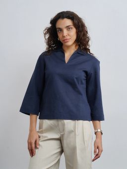 Cove and Lane - Linen Lux Navy Blue Top