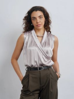 Cove and Lane - Lapel Satin Silver Top