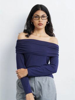 Cove and Lane - Off-Shoulder Navy Blue Top