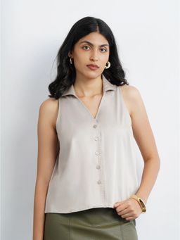 Cove and Lane - Cicilia Satin Beige Top