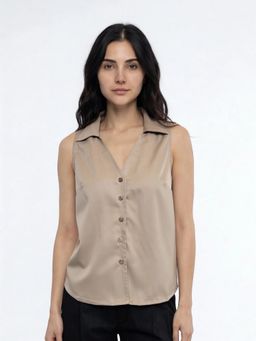 Cove and Lane - Cicilia Satin Brown Top