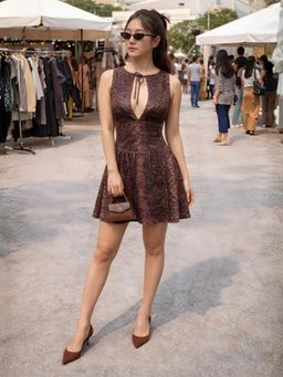 Don’t be basic - Orange Polyester Animal Print Flared Dress