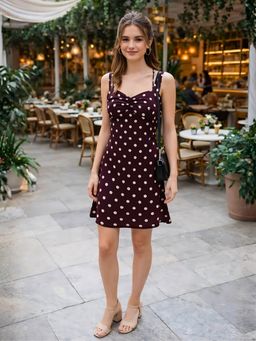 Don’t be basic - Brown Polyester Polka Dots A-Line Dress