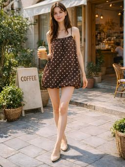 Don’t be basic - Brown Polyester Polka Dots Balloon Dress