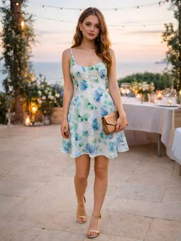 Don’t be basic - Green Polyester Floral A-Line Dress