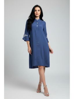 TAMISKA BY NARENDRA KUMAR - Blue Viscose Embroidered A-Line Dress