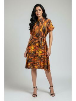 TAMISKA BY NARENDRA KUMAR - Multi-Colour Modal Abstract Flared Dress