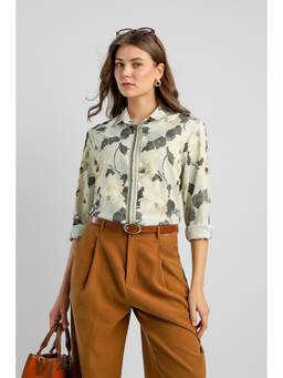 Van Heusen - Women Off White Printed Full Sleeves Casual Shirt