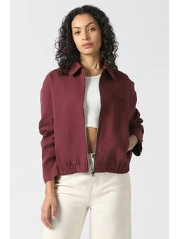 Van Heusen - Women Maroon Solid Casual Jacket