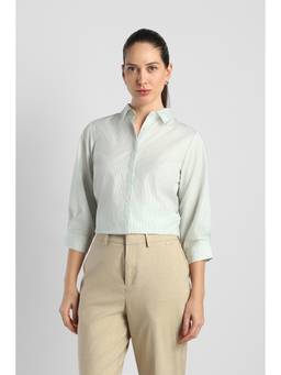 Van Heusen - Women Light Green Striped Formal Shirt