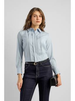 Van Heusen - Women Light Blue Solid Full Sleeves Casual Shirt