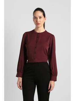 Van Heusen - Women Maroon Solid Full Sleeves Formal Shirt
