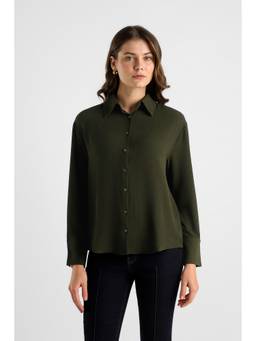 Van Heusen - Women Olive Textured Full Sleeves Casual Shirt