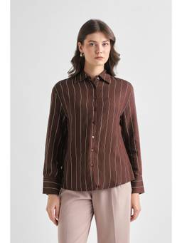 Van Heusen - Women Brown Striped Long Sleeves Casual Shirt