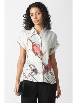 Van Heusen - Women Grey Print Short Sleeves Casual Shirt