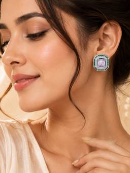 AANURA - Ruby And Emerald Octagon Stud Earrings