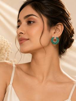AANURA - Emerald Green Encrusted Hoop Earrings
