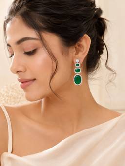 AANURA - Emerald Cascade Triple Dangle Earrings