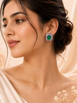 AANURA - Ruby And Emerald Octagon Stud Earrings