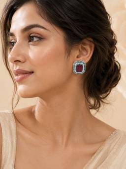 AANURA - Ruby And Emerald Octagon Stud Earrings