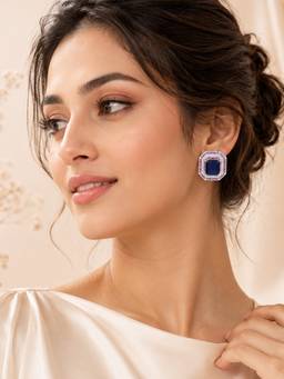 AANURA - Ruby And Emerald Octagon Stud Earrings