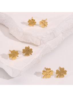 Salty - Gold Toned Clover Stud Earrings (Pack Of 3)