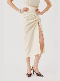 AROKA - White Serenity Solid Midi Skirt