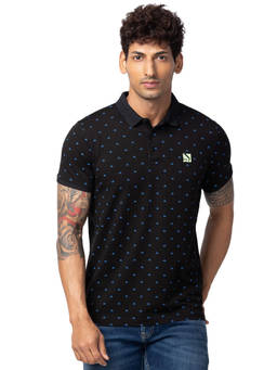 Spykar - Black Polo Collar Half Sleeves Blended T-Shirt for Men