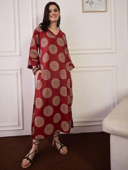 InWeave - Rust Printed A-Line Dress