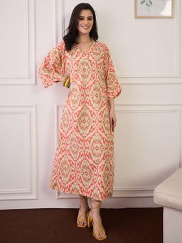 InWeave - Cream Printed A-Line Dress