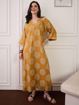 InWeave - Mustard Printed A-Line Dress