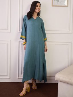 InWeave - Teal Solid A-Line Dress