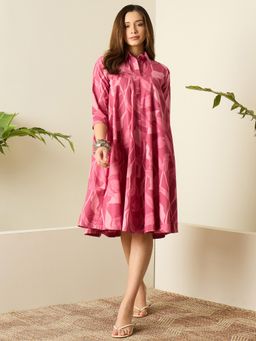 InWeave - Pink Printed Flared Dress