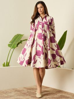 InWeave - Mauve Printed Flared Dress
