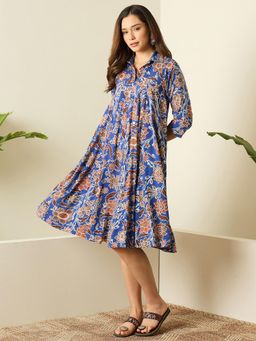 InWeave - Blue Printed Flared Dress
