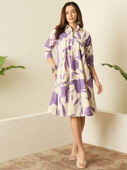 InWeave - Purple Printed Flared Dress