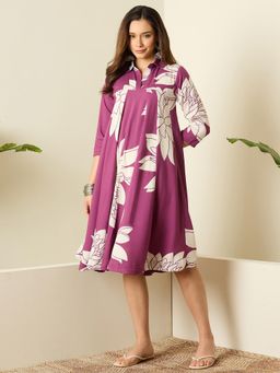 InWeave - Mauve Printed Flared Dress
