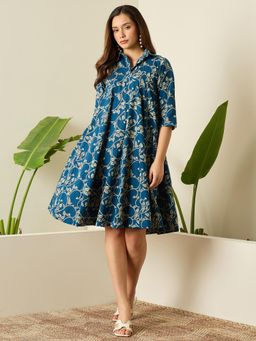 InWeave - Teal Printed Flared Dress