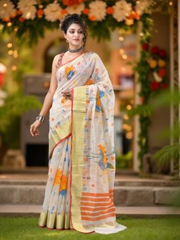 DESH BIDESH - White Printed Printed Saree