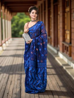 DESH BIDESH - Blue Printed Woven Saree