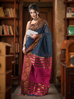 DESH BIDESH - Blue Woven Tassels Saree
