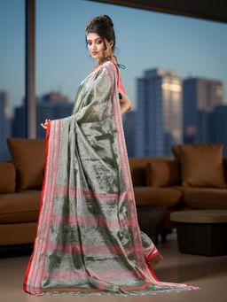 DESH BIDESH - Green Woven Zari Saree