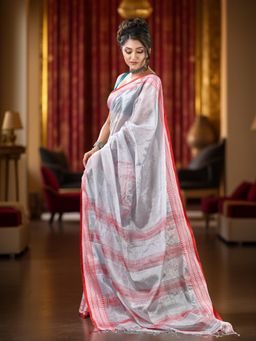 DESH BIDESH - Silver Woven Zari Saree