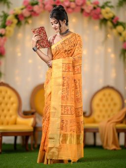 DESH BIDESH - Yellow Printed Printed Saree