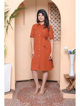 Miravan - Rust Solid A-Line Dress