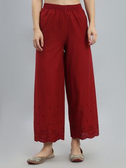 Go Colors - Maroon Solid Wide Palazzo