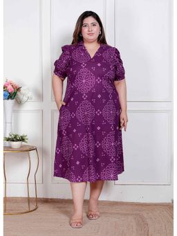 Miravan - Purple Printed A-Line Dress