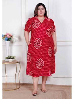 Miravan - Red Printed A-Line Dress